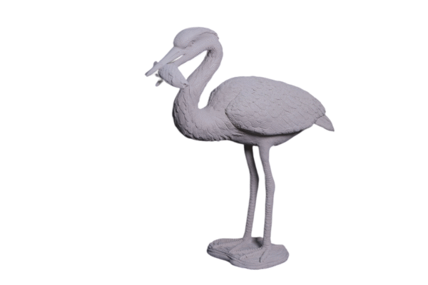Heron Bird with Fish Standing Statue Whitestone Finish