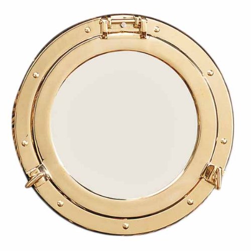 41lrpejg2tl 9" Polished Brass Porthole Mirror - Standard - Image 1