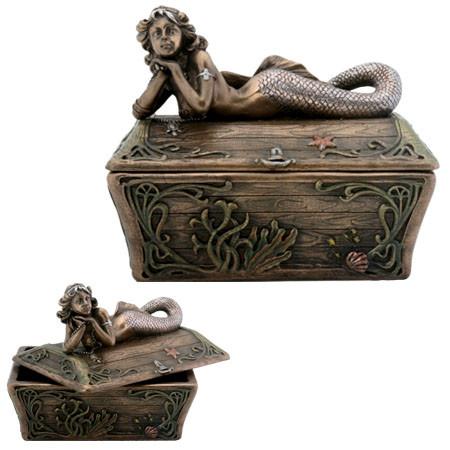 7307_1024x1024 6.5"L Cold Cast Resin Mermaid Trinket Box - Image 1