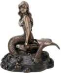 4.25"H Cold Cast Bonded Bronze Mermaid on Rock Figurine