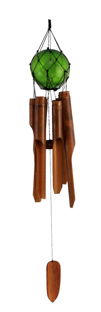 AS027-green-glass-buoy-wooden-wind-chimes 33" Green Glass Buoy Large Hanging Wind Chime - Image 1