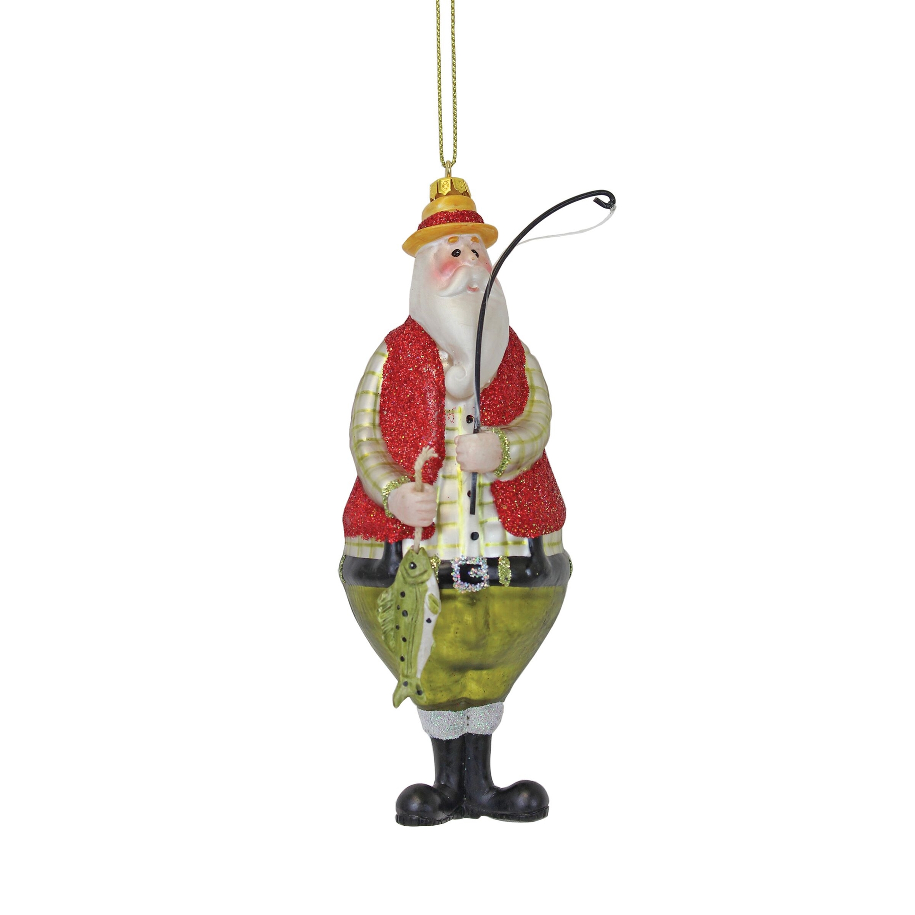 BI150 Mercury Glass Santa Fisherman Ornament - Image 1