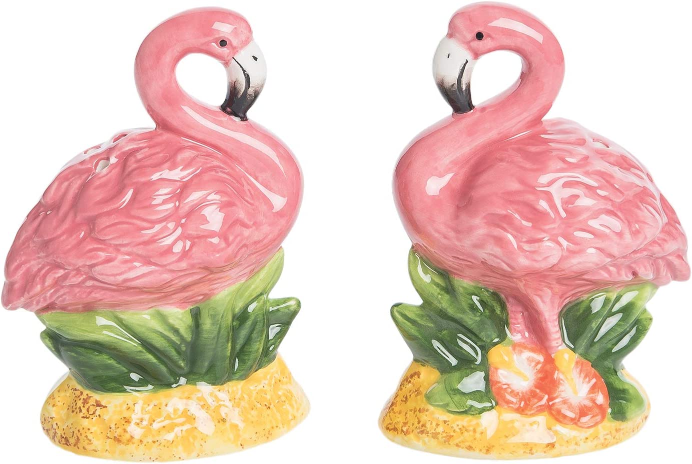 BI156 Beachcombers Pink Flamingo Ceramic Salt and Pepper Shaker Set 3.5inch - Image 1