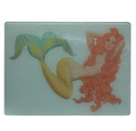Mermaid Cutting Board Tempered Glass Red Head Sea Siren Kitchen Gift 15" x 11"H