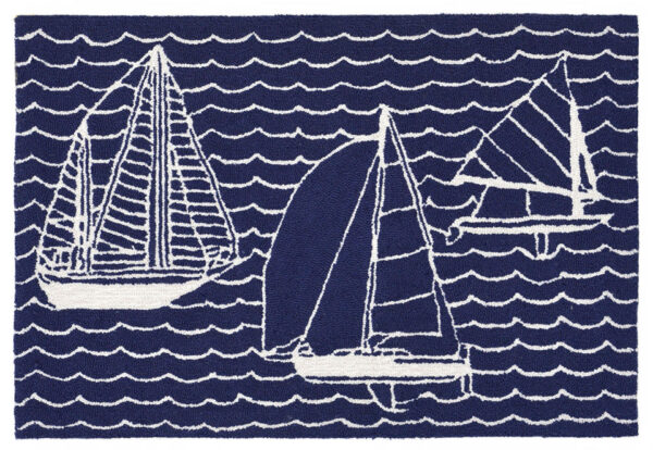 Sailboats Indoor Outdoor Accent Rug Navy Blue And White