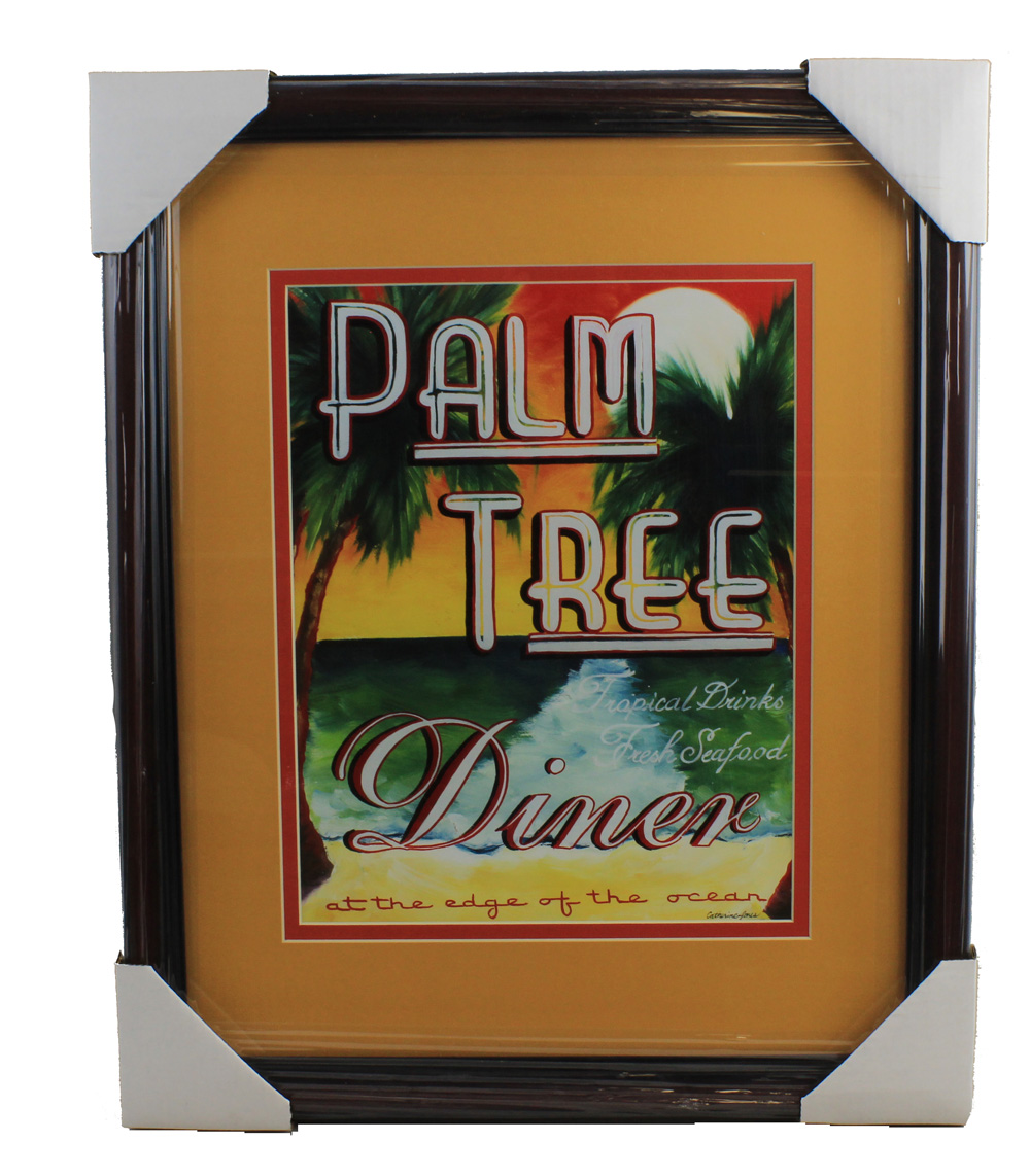 CF014-palm-tree-diner-in-cherry-frame-wall-art 20" Palm Tree Diner Framed Wall Art - Image 1