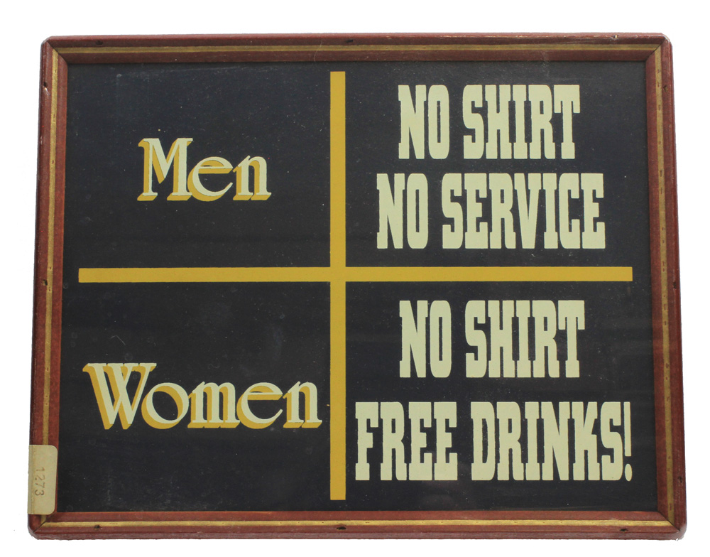 DS082-men-no-shirt-no-service-women-no-shirt-free-drinks-wall-sign 12" Men No Shirt No Service Women No Shirt Free Drinks Wall Sign - Image 1