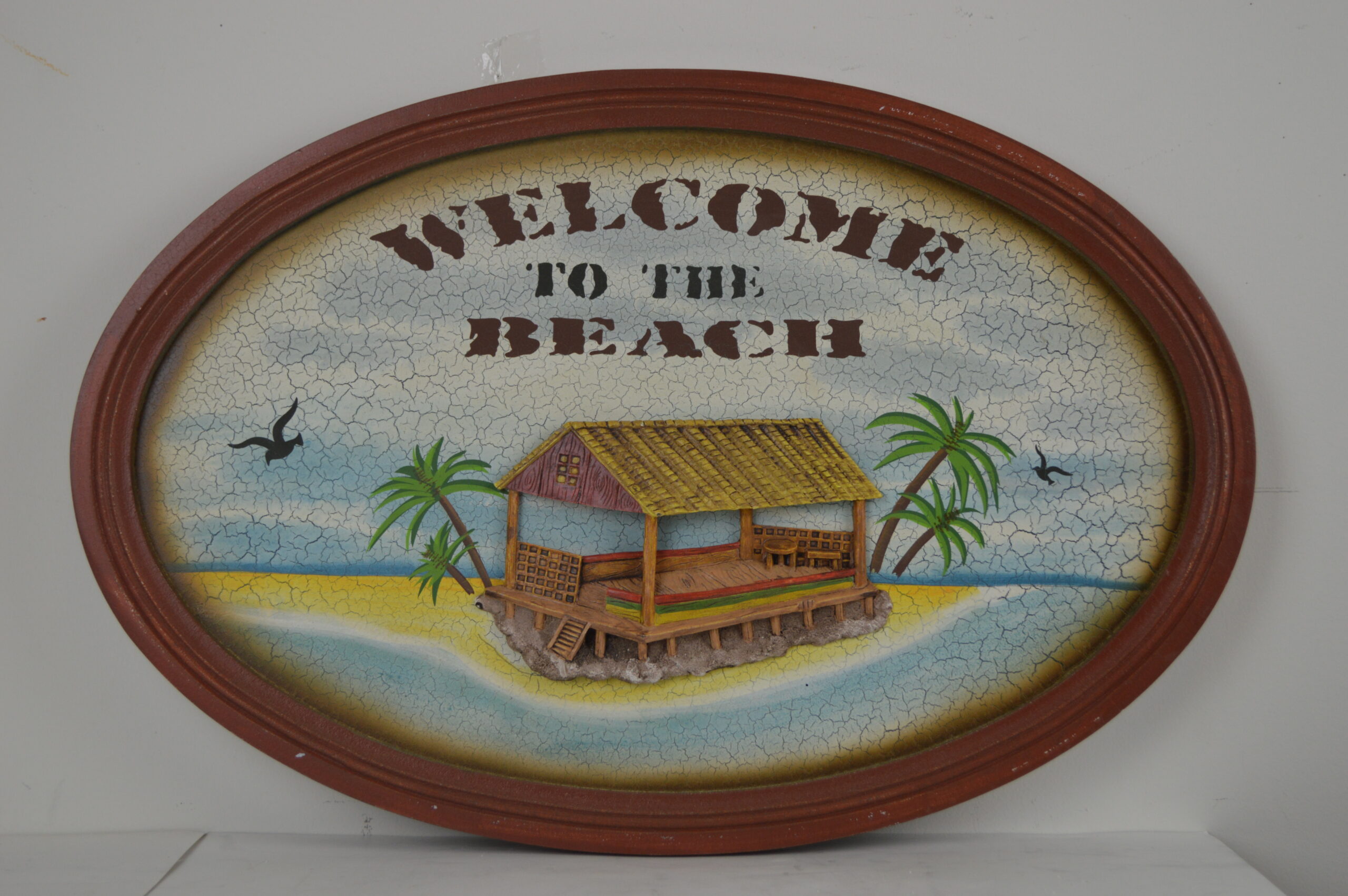 DSC_1284 Welcome to the Beach Tiki Hut 24" L Hanging Wooden Wall Plaque - Image 1