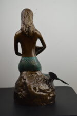 20"H Two-Tone Bronze and Verdigris Aluminum Mermaid Statue Figurine - Image 3