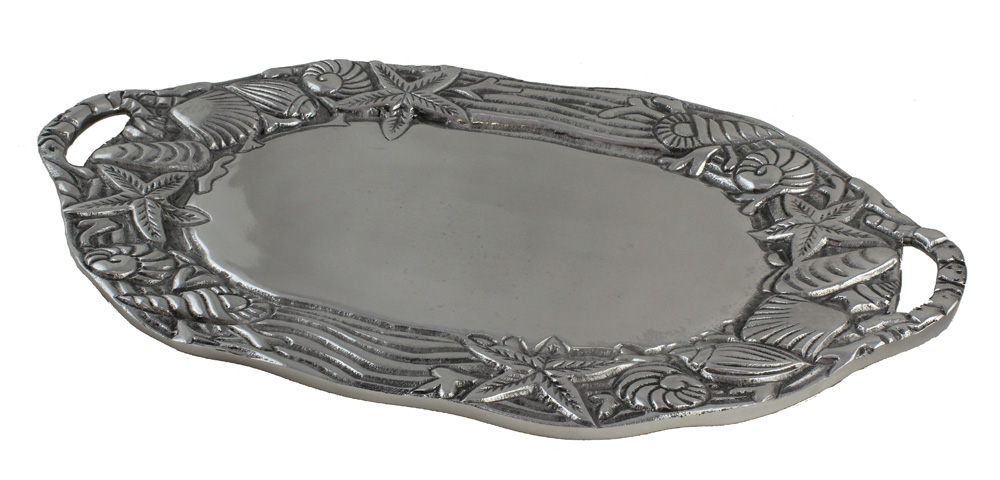 EC004-oval-shell-platter-with-handles 21" Aluminum Oval Shell Platter with Handles - Image 1