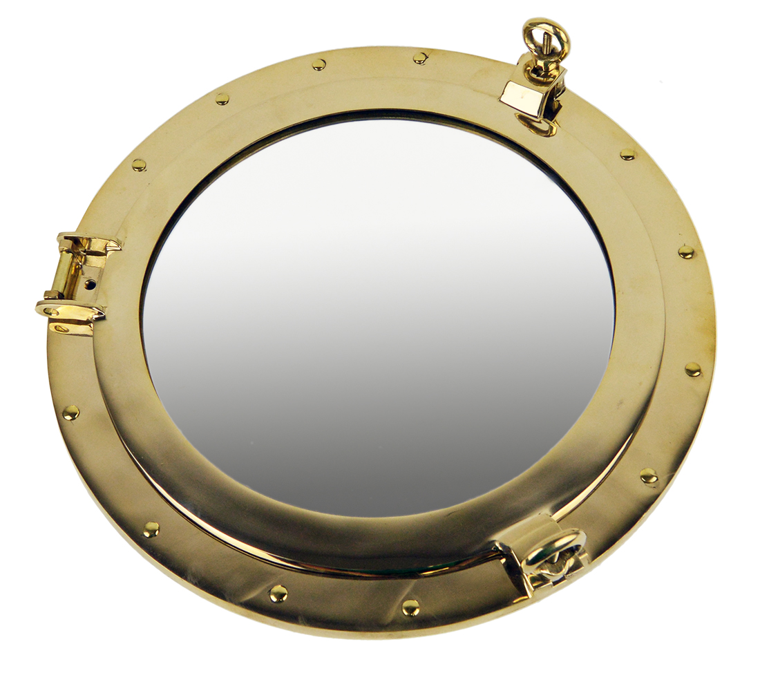 EX025-17-inch-solid-brass-porthole-mirror-wall-mount-nautical-tropical-home-decor-1 17” Solid Brass Wall Mount Porthole Mirror - Image 1