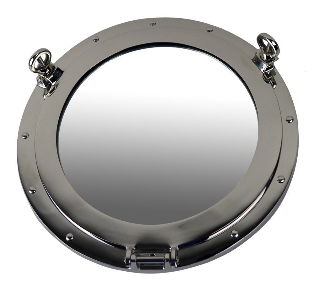 EX030-15-inch-nickel-porthole-mirror 15” Nickel Finish over Solid Brass Porthole Wall Mount Mirror - Image 1