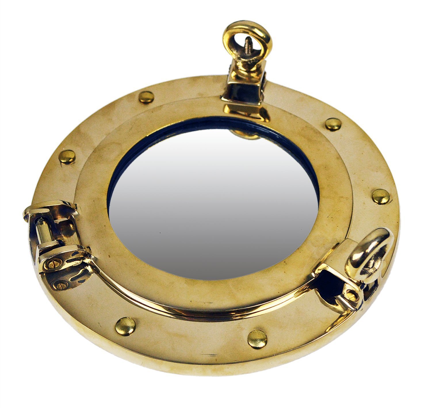 EX038-8-inch-solid-brass-porthole-mirror 8” Solid Brass Wall Mount Porthole Mirror - Image 1