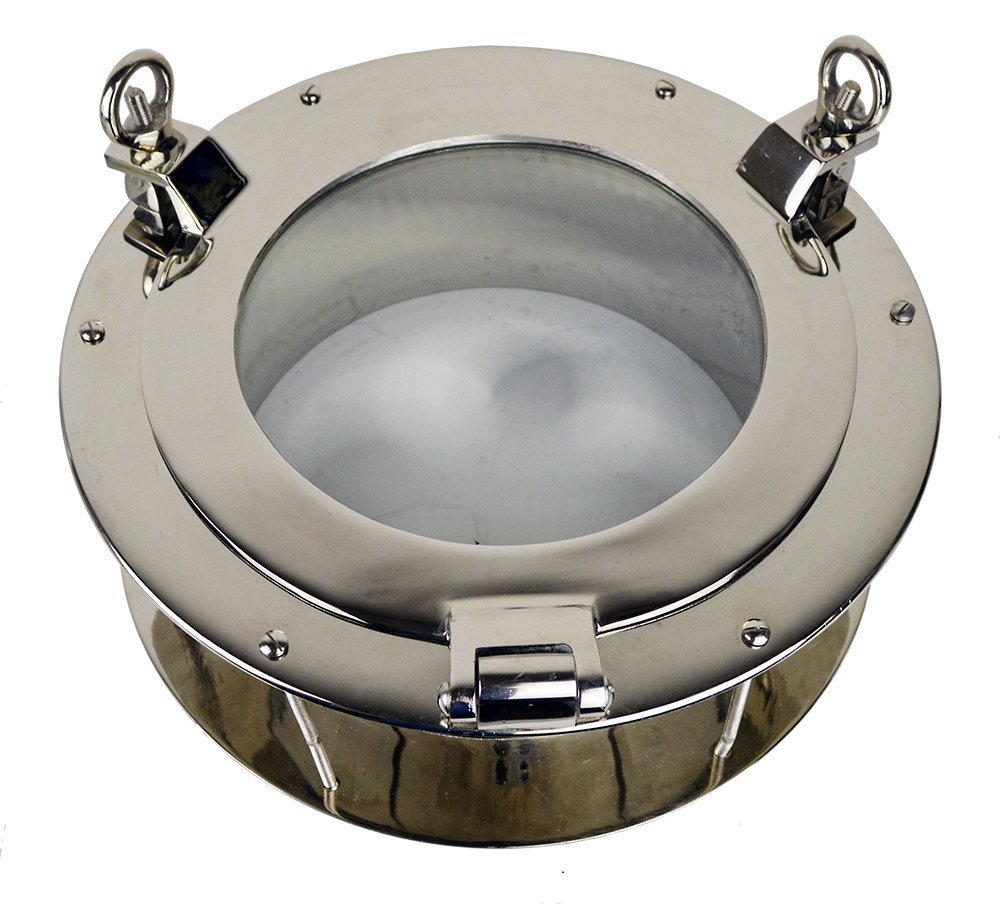 EX124-16-inch-nickel-finish-double-porthole-window-with-6.5-inch-flange 16”Dia Nickel Finish over Solid Brass Heavy Porthole Window 6.5” Deep Flange - Functioning - Image 1