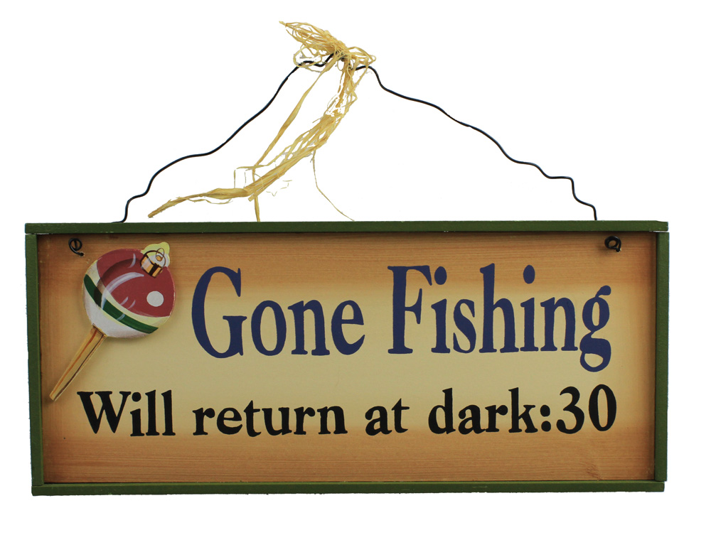 FT031-gone-fishing-will-return-at-dark-wall-plaque 12.5" Gone Fishing Wall Sign - Image 1