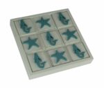 Fancy That Blue and White Wood Mermaid and Starfish Tic Tac Toe Game Board