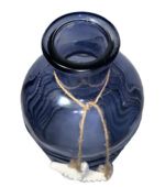 Set of 2 Glass Wave Bottles or Vases with Shell Accents Blue and Clear - Image 3