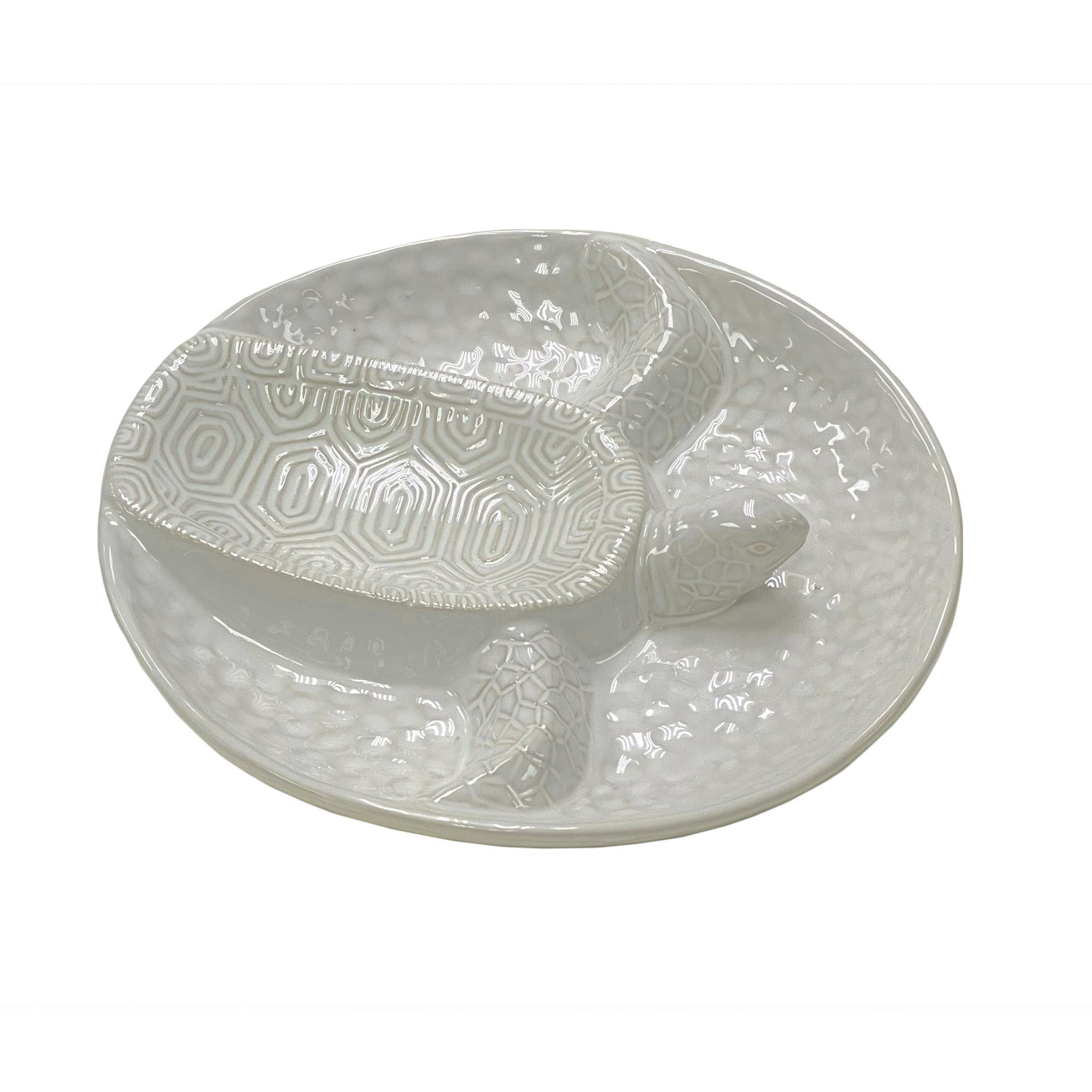 FT114-1 Turtle Shaped Chip and Dip Appetizer Ceramic Plate Cream - Image 1