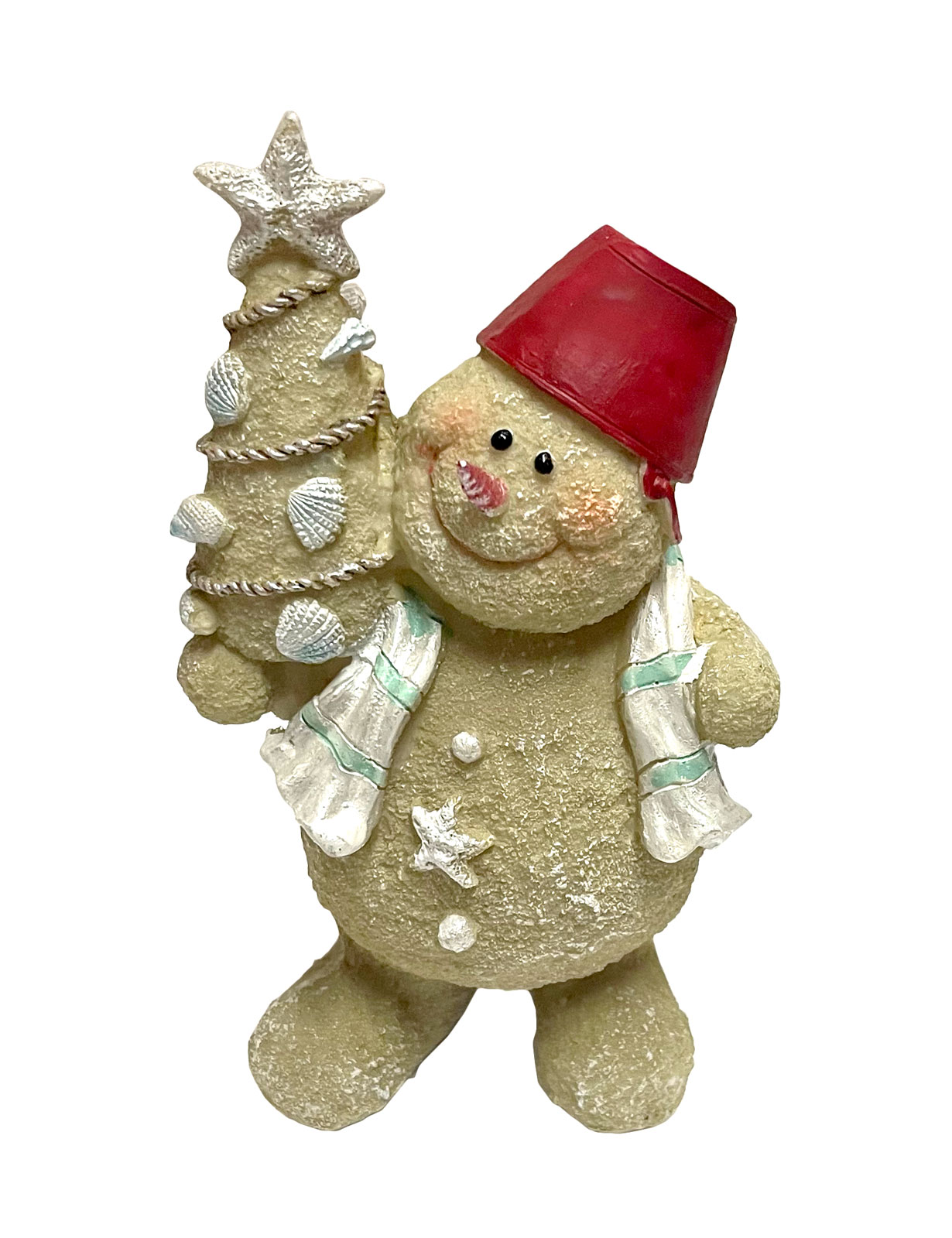 FT153-1 Sandy Beach Snowman with Christmas Tree Figurine - Image 1