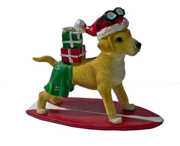 Surfing Dog with Santa Hat and Gifts Figurine