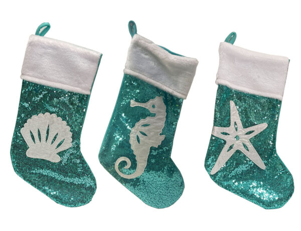 Fancy That Set of 3 Coastal Themed Stockings Turquoise