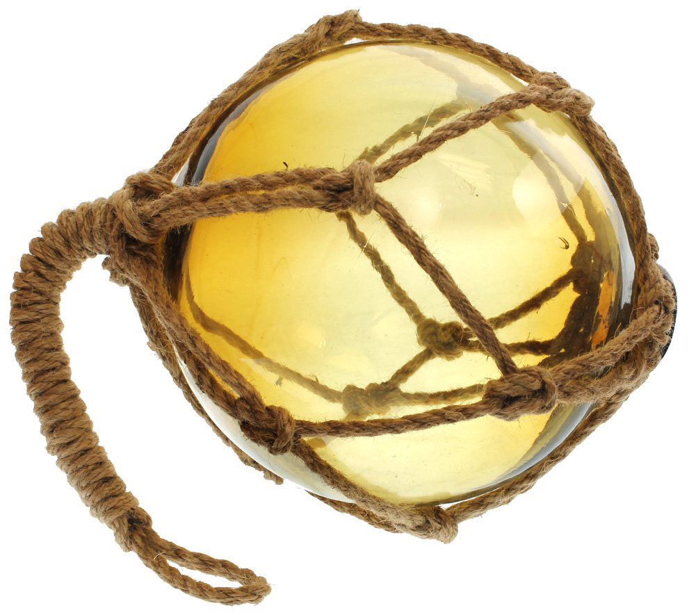 G022-3 Amber Japanese Fishing Float in Net Buoy 10 Inch Dia - Image 1