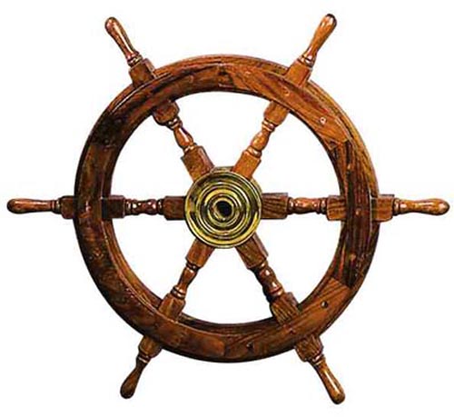 G588-24-inch-wood-and-brass-ship-wheel Decorative Ship Wheel Solid Wood and Brass Six Spoke 24 Inch Dia - Image 1