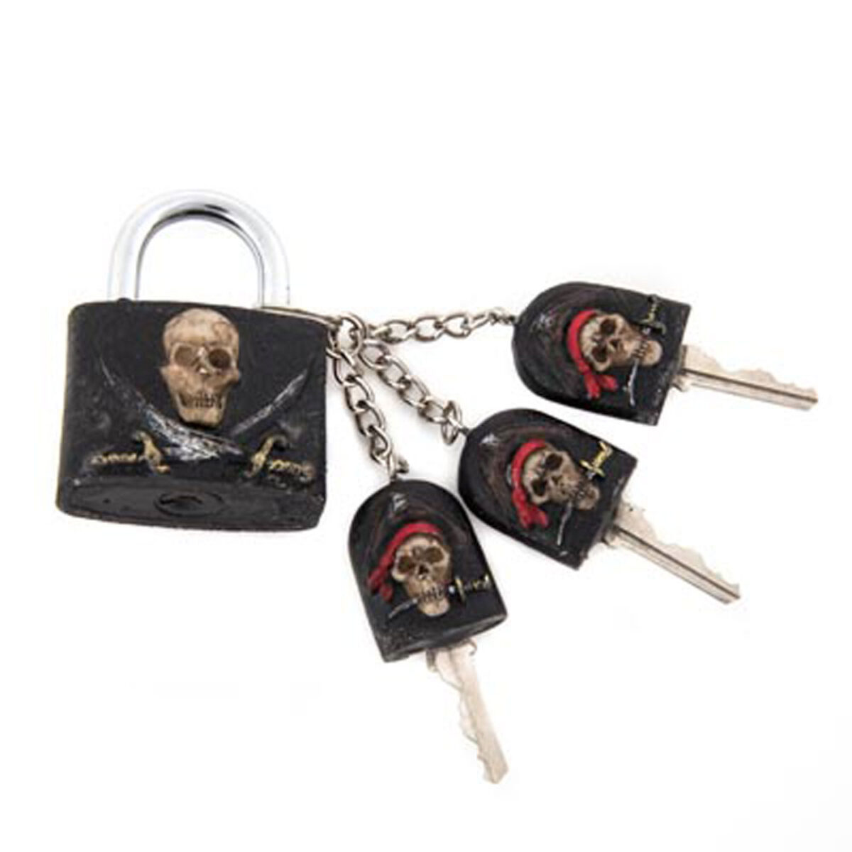 Jolly Rodger Skull and Cross Sword Lock and 3 Keys Functional Set Pirate Secure 