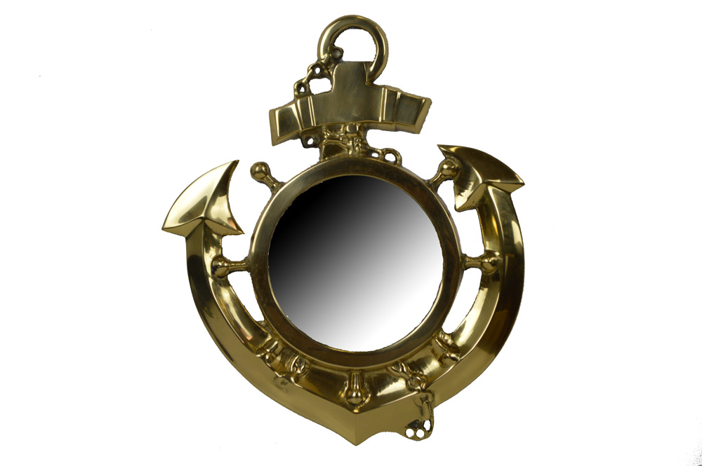 G684-solid-brass-anchor-shaped-mirror 12"H Solid Brass Anchor Shaped Wall Mirror - Image 1