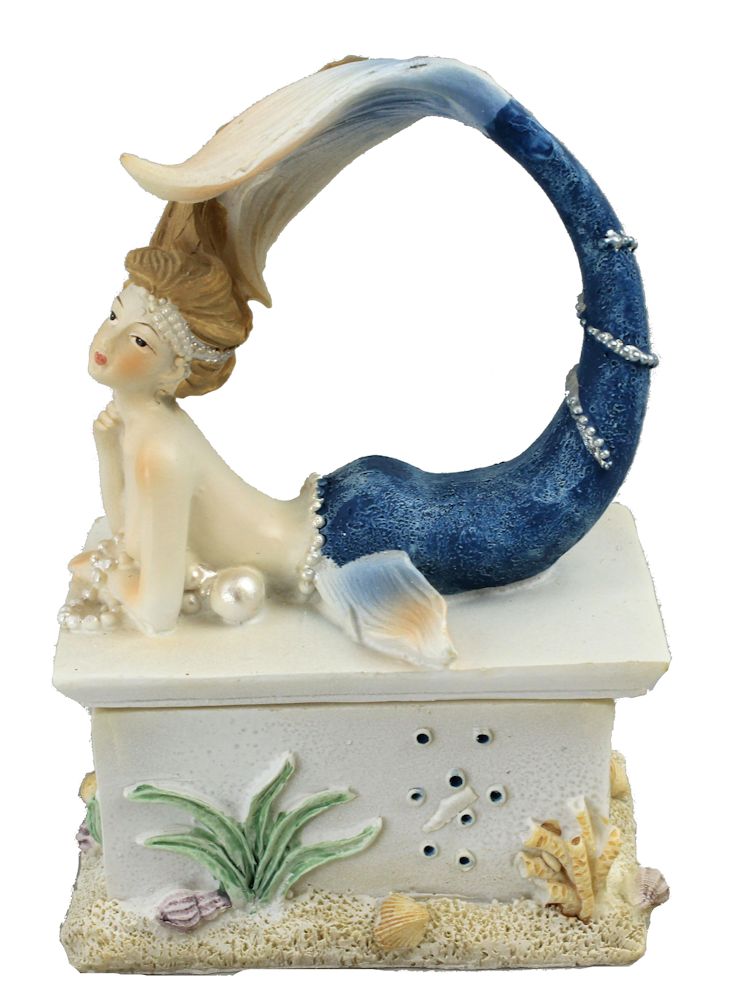 G811-cast-resin-mermaid-trinket-box 4 3/4"h Cast Resin Mermaid Trinket Box - Image 1