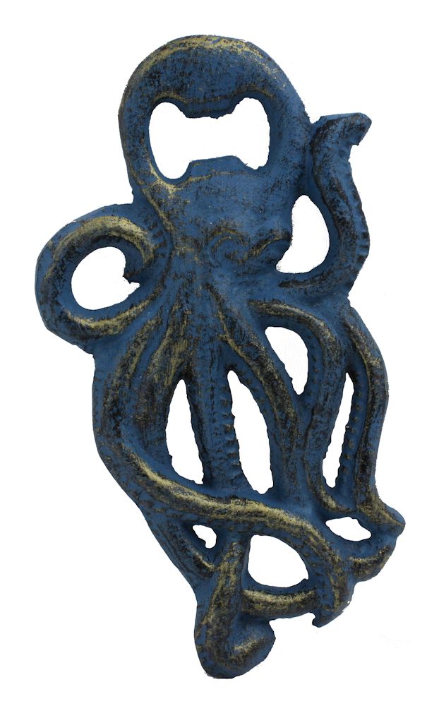 G837-cast-iron-octopus-handheld-bottle-opener-verdigris-finish Octopus Handheld Bottle Opener Cast Iron With Antiqued Blue Finish - Image 1