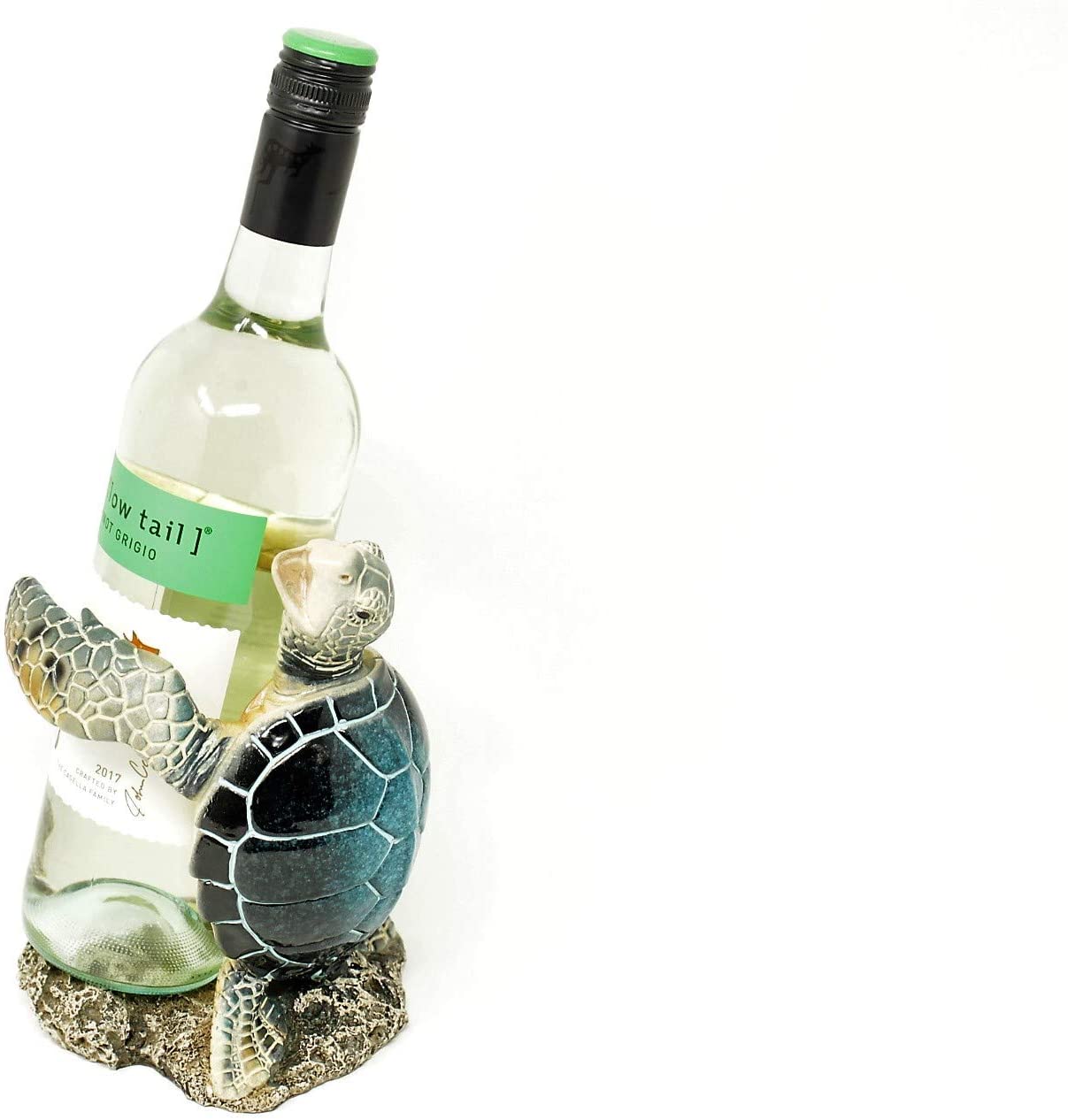 G861-1 Standing Sea Turtle Wine Bottle Holder, Blue - Image 1