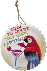 Polly Wants a Cocktail Parrot - Bottle Cap Shaped Metal Sign