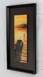 15.75" Wooden Boat Pier Scene Painting - Framed and Matted - Image 2
