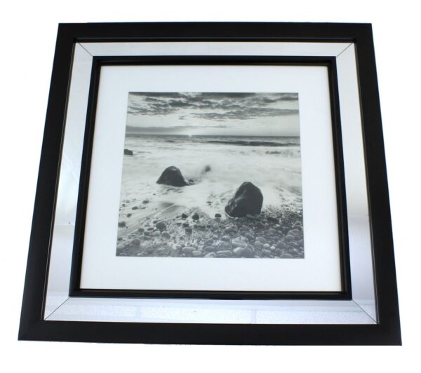 20" Mirror Framed Rocky Beach Nature Print - Hanging Wall Art