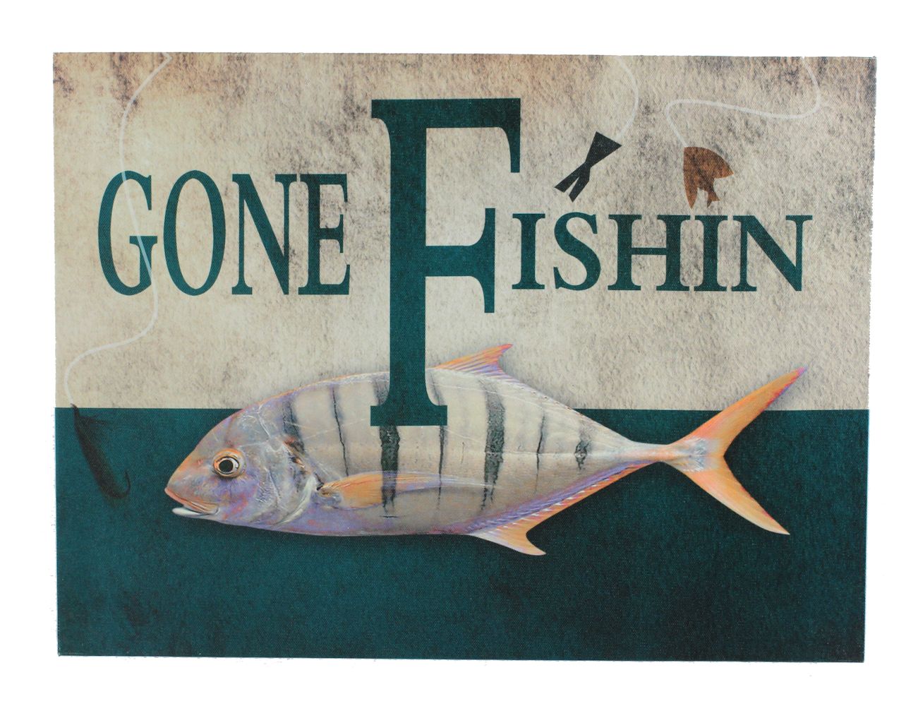 GC059-striped-fish-gone-fishing-canvas 18" Gone Fishin' Stretched Canvas - Hanging Wall Decor - Image 1
