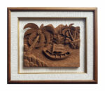 Hand Carved Wooden 3-D Tropical Lagoon and Palm