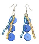 Tahiti Natural Blue Beaded Earrings 3.5"L