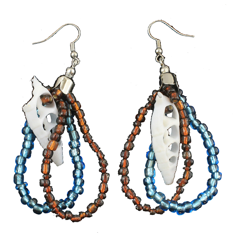 HE027-fiji-brown-blue-beaded-beach-earrings Fiji Brown Blue Beaded Earrings 2.5"L - Image 1