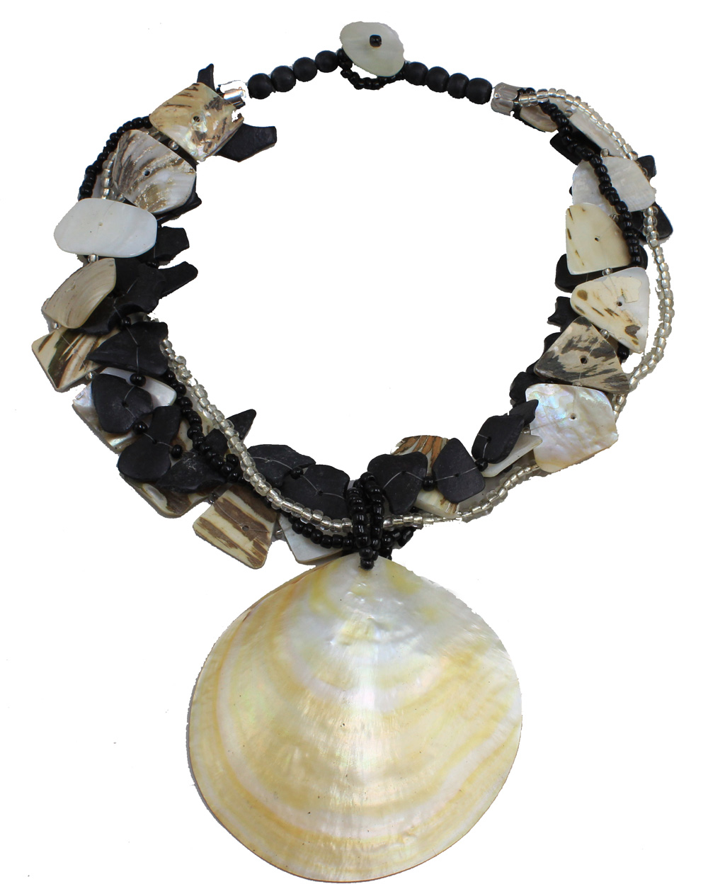 HE045-jamaica-black-shell-beaded-beach-necklace Jamaica Black Shell Beaded Necklace 20"L - Image 1