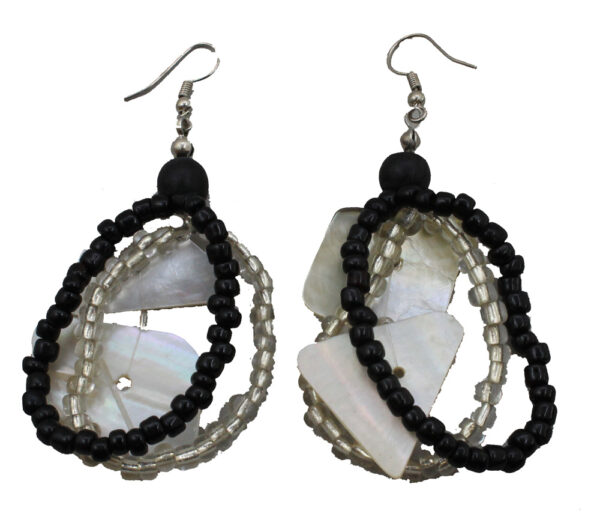 Jamaica Black Shell Beaded Earrings 2.5"L