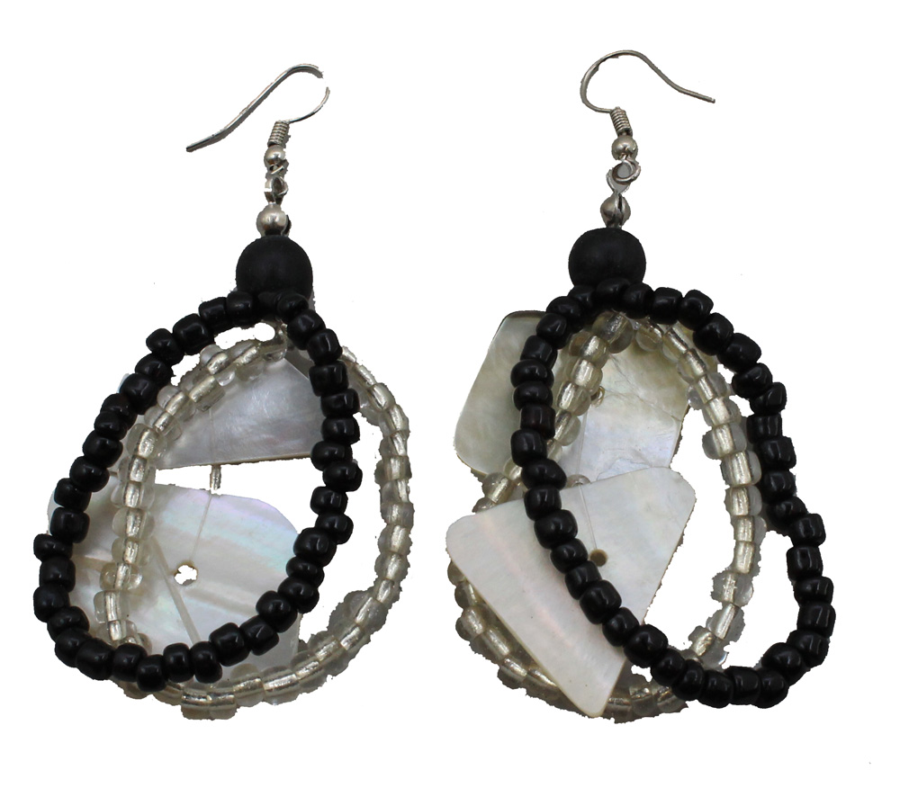 HE047-jamaica-black-shell-beaded-beach-earrings Jamaica Black Shell Beaded Earrings 2.5"L - Image 1