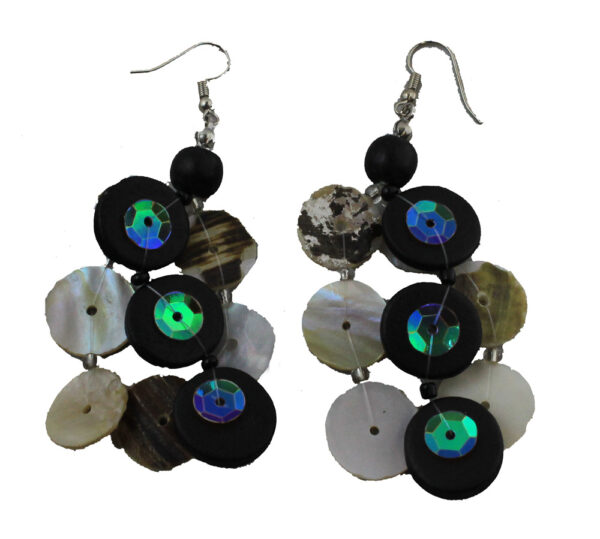 Belize Black Shell Beaded Earrings 2.5"L