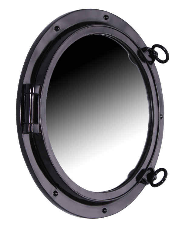 HX035-24-inch-gloss-black-wall-mount-porthole-mirror 24" Black Gloss Finish Fiberglass Resin Porthole Mirror - Wall Mount - Image 1
