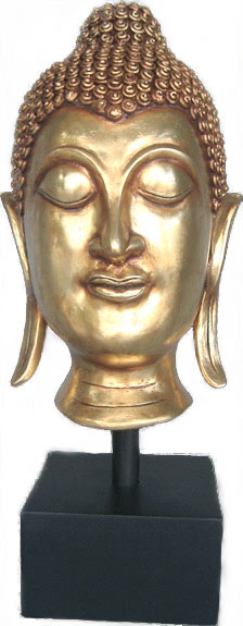 HX069buddhaheadgl Buddha Sukothai Head Gold Leaf Finish Figure - Image 1