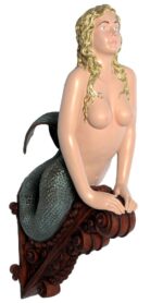 Marinea Figurehead Golden Blonde Sea Siren Mermaid - Wall Mount Large Sculpture with Shell Bra - 36 Inch