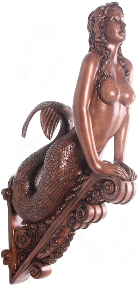 HX084 Sea Siren Mermaid Marinea Wood Finish Wall Decor Figure - Image 1