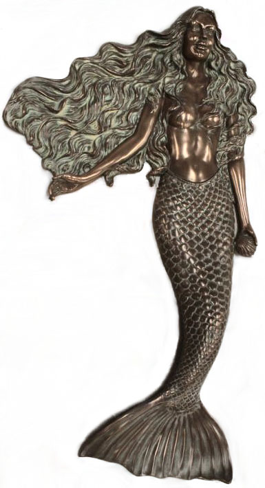 HX102 Wall Mermaid Large Sculpture Verde Bronze Finish 56 Inch - Image 1
