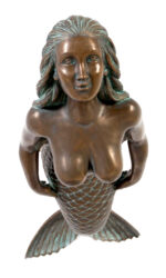 SERINA Swimming Mermaid Large Hanging Sculpture With Shell Bra Verde Bronze - Image 2