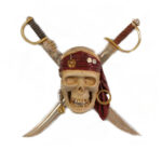 Jolly Rodger Pirate Skull and Cross Swords Wall Sculpture 24"H